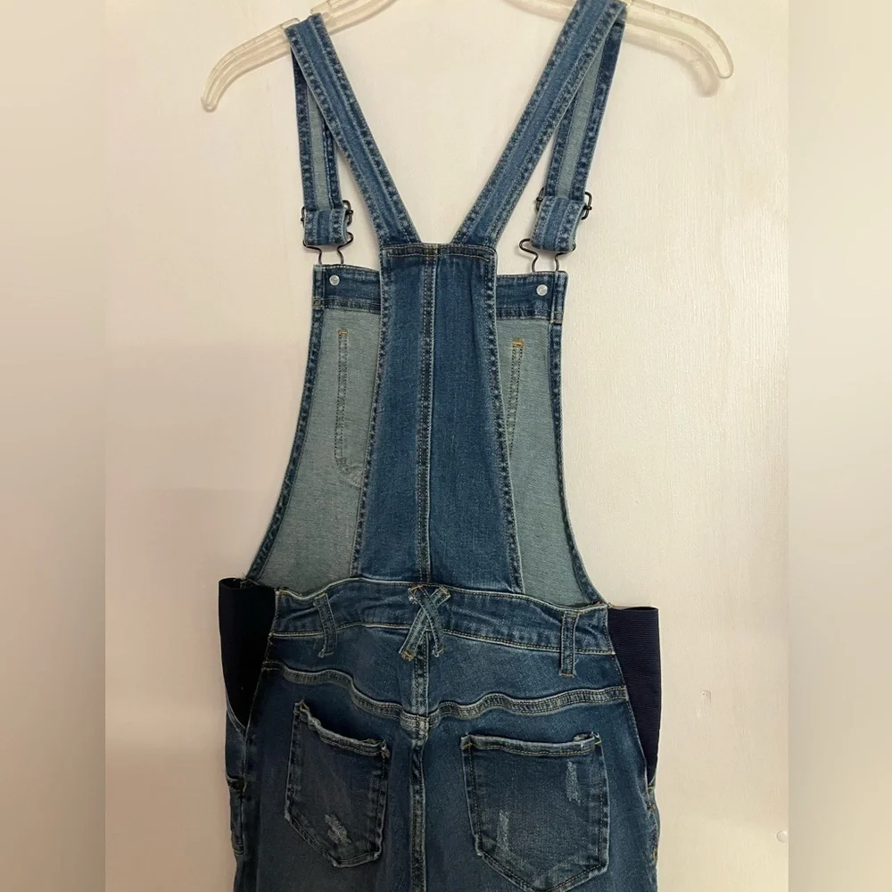 Indigo Blue Women’s Distressed Denim Maternity Overall Bibs, XS